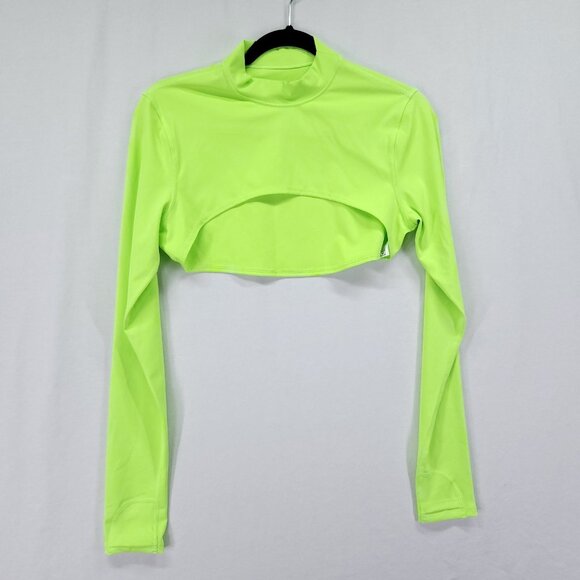 Athleta Cropped Top Size XS Eclipse Shrug Long Sleeve Neon Yellow Athletic Shirt - Picture 1 of 12